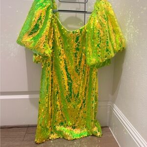 RHODE Yellow and Green Sequin Dress